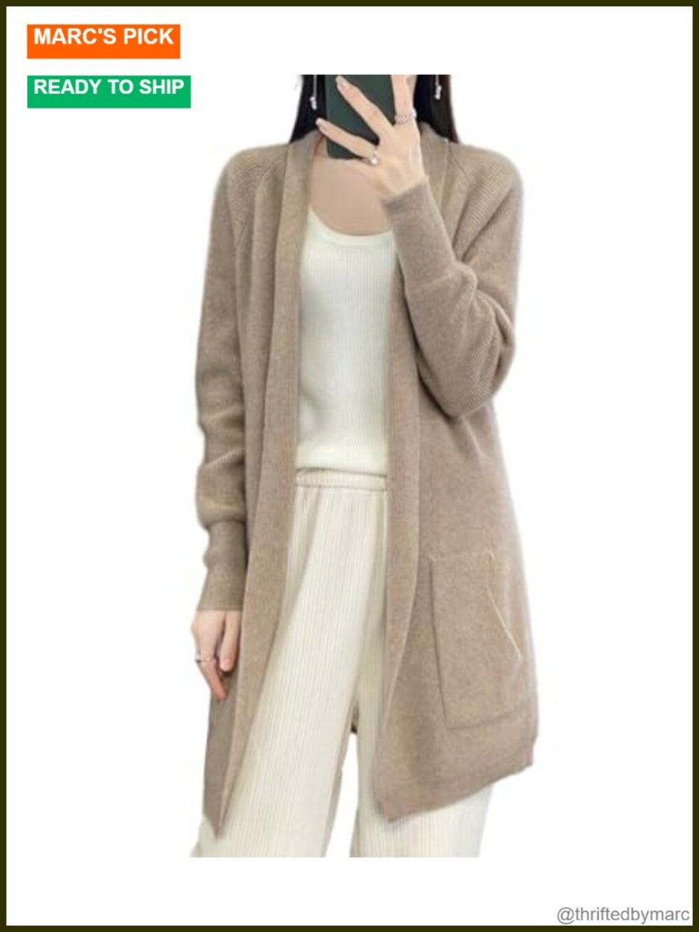 100% Merino Wool Cardigan Sweater Thick Knit Coat with Pockets